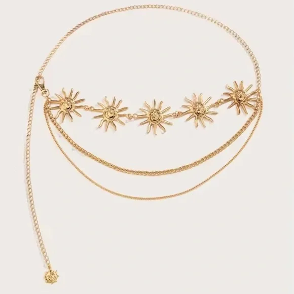 Gold Sun Face Waist Chain Belt – Adjustable Statement Chain Jewelry - Picture 3 of 8